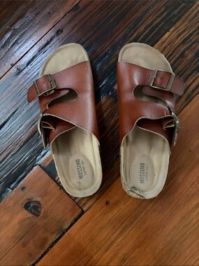 Mossimo Supply Co. Women's Brown Leather Slide Sandals with Buckle